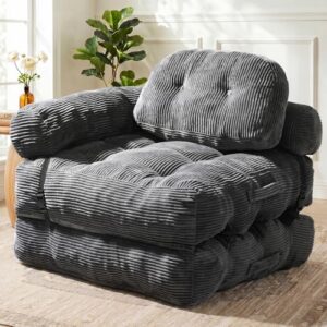 Folding Sofa Bed, L-Shaped Couch Back Support and Arm Pillow Futon