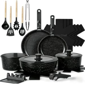 Umite Chef 21Pcs Pots and Pans Set Non Stick, Nonstick Ceramic Cookware Sets Detachable Handle, Non Toxic Healthy Induction Cookware, Kitchen Cooking Set, with Frying Pans Set, Dishwasher/Oven Safe