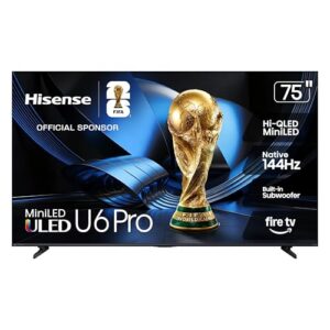 Hisense 75" U6 Pro Series Mini‑LED ULED 4K UHD HDR Gaming AI Smart Fire TV (75U6SF Pro, 2026 New) – Hi-QLED, Native 144Hz, Motion Rate 480, Dolby Vision IQ · Atmos, HDR10+, Glare-Free, Alexa+