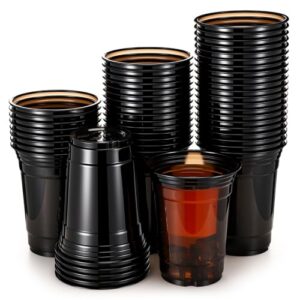 LemonRoad 50pcs Black Clear Plastic Cups, Disposable PET Coffee Cups for Iced Coffee, Smoothie, Soda, Party, Cafe Takeout (98-16oz)