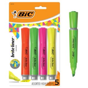 BIC Brite Liner Grip XL Highlighters, Chisel Tip, 4-Count Pack, Assorted