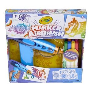 Crayola Marker Airbrush Spray Art Kit, Battery-Powered Sprayer with 8 Washable Markers & 5 Stencils, DIY Craft Set, Ages 6+