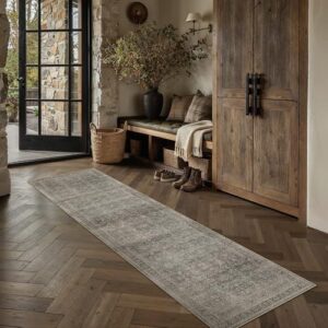 HUGEAR Moss Green 2x8 Runner Rugs Washable for Hallway Distressed Vintage Rug Throw Carpet Non-Shedding & Non-Slip Low Pile for Living Room Bedroom Dining Room Kitchen Office Home Decor
