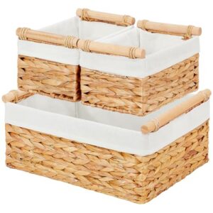 Vagusicc Wicker Storage Basket, 3-Packs Water Hyacinth Storage Baskets for Organizing, Large Cube Storage Organizer Baskets Bins with Handles for Shelves Decor, Small Toilet Paper Storage Basket