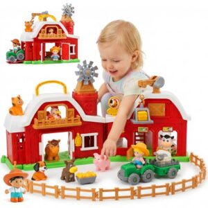 30-Piece Upgraded Farm Animal Big Barn Playset Gifts for Toddlers Christmas