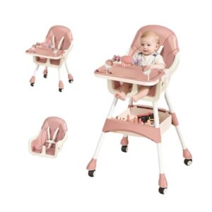 Nawahev Portable High Chair,High Chairs for Babies and Toddlers,Multi-Use Easy Clean Baby High Chair with Lock Wheels, Comfortable Feeding and Place The Toy Storage Basket uuu