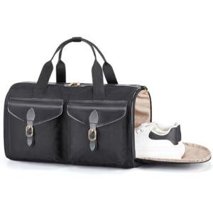 BAGSMART Duffel Bag for Women, Vintage Weekender Bag, Overnight Gym Carry on Personal Item for Travel, Black, Water-Resistant, 18.9x9.6x11.8 Inches
