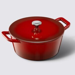 Dutch Oven Pot with Lid, 6QT Enameled Cast Iron Dutch Oven for Sourdough Bread Baking, Braising & Roasting, Dual Handle, 500℉ Oven Safe, All Cooktops Compatible, Cerise