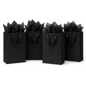 OfficeCastle Black Gift Bags, 6 Pack, 8 x 4 x 11 Inch with Handles
