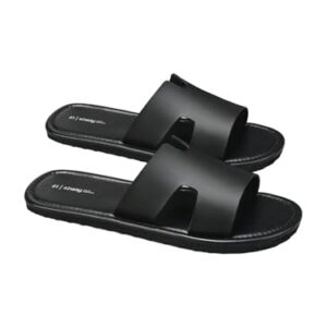 VIPWOLF Men's H Band Sandals Summer Cut Out Open Toe Slip on Hiking Outdoor Flat Sandals Black 12