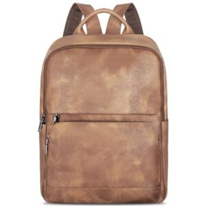 SYTRAH Leather Backpack for Women, 15.6 inch Laptop Purse Daypack Camel