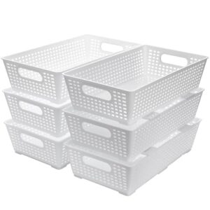 Tiawudi Stackable Woven Plastic Basket, Storage Bins for Cabinet, Closet, Shelf, Under Sink and Countertop, Pantry Organizer Bins, 6 Pack