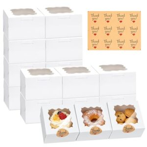 Cegzer 32Pcs Cookie Boxes with Window, 6×6×3 Inches White Paper Treat Boxes