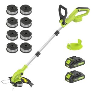 Electric String Trimmer Cordless with 2x2.0Ah Battery, 20V Weed Wacker Weed Eater with Charger, 12-inch Lawn Mover & Edger Lawn Tool, Powered Grass Trimmer Spool Line for Yard, Garden, Foldable Shaft