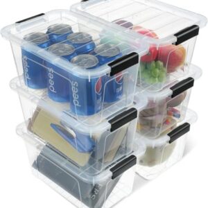 EOENVIVS Plastic Storage Bins with Lids 6 Pack, 7 Quart Storage Containers With Black Buckle Latch, Stackable Storage Organizers for Home Pantry Office Classroom Organization, Clear