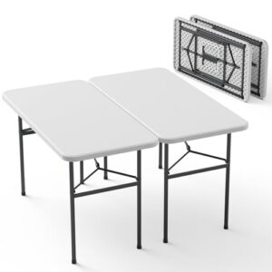 MAKE CHANGES 4ft Folding Table 2 Pack, Heavy Duty Plastic Card Table with Foldable Steel Legs, Metal Frame Support up to 400 lb, Portable for Indoor, Outdoor, Picnic, Camping, Dining, Party, White