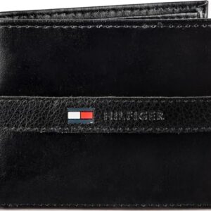Tommy Hilfiger Men's Leather Wallet – Slim Bifold with 6 Credit Card Pockets and Removable ID Window, Casual Black Ranger, One Size
