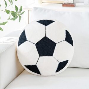 Mepherl Soccer Pillow,12" Soccer Plush Pillow Decorative Throw Pillow Floor Cushion Seating Cushion,Round Soccer Ball Throw Pillow for Sofa Couch Living Room (Black)