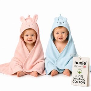 Huxie Hooded Baby Bath Towels, 100% Organic Cotton, 32"x32" 2-Pack