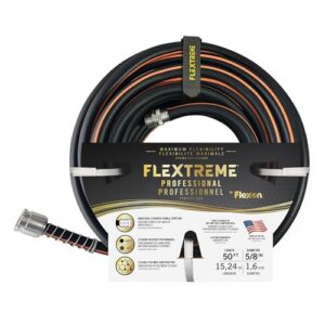 Flexon Flextreme Pro 5/8" x 50ft Performance Rubber Garden Hose – Heavy-Duty, Kink-Resistant, All-Weather Flexibility, Industrial-Grade Couplings, Durable Outdoor Watering Hose for Lawn & Garden