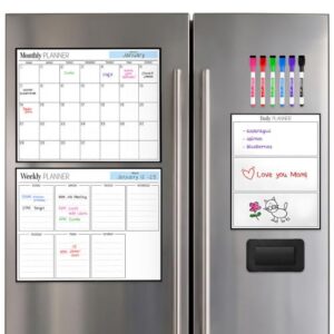 3 Pack Magnetic Dry Erase Calendar for Fridge, 17" x 12" Fridge Planner