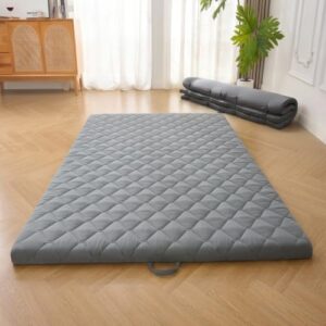 DOWNSTORIA Japanese Floor Mattress, Futon Mattress Roll Up Tatami Mat with Handle, Foldable Floor Bed Sleeping Pad for Camping, Twin Size, Grey(39x75)