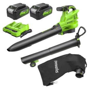Greenworks 48V Leaf Blower/Vacuum, 520 CFM, (2) 4.0 Ah Batteries, Charger