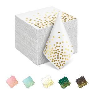 Yinbanban 100 Gold Napkins,White and Gold Cocktail napkins,6.5 Inch