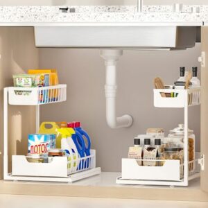 Ceetug Under Kitchen Sink Organizers and Storage, White, 2 Pack