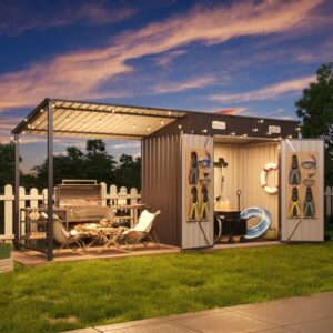 Aoxun 5.6x3.5FT Outdoor Storage Shed & Hardtop Gazebo Combo