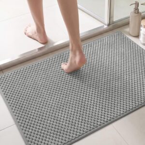 RESARE Bath Mat-Super Absorbent Chenille Bathroom Rugs Thin-Rubber Backed Bath Mats for Bathroom Non Slip, Machine Washable,Low Pile Bath Rugs Front of Bathtub,Shower Room,Sink-17"x27" Grey