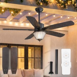 52" Outdoor Ceiling Fan with Lights for Patios, IP65 Waterproof, Black