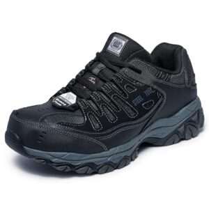 Skechers Men's Cankton Steel Toe Construction Shoe - Electrical Hazard Rated, Memory Foam, Black/Charcoal, 9