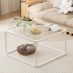 Coffee Table Glass, Square Tables, Modern Center Table for Living Room