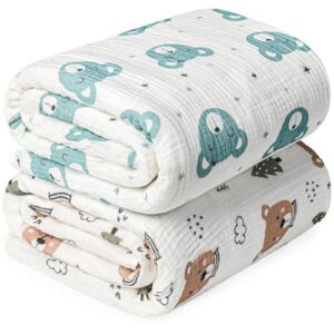 Rayon from Bamboo Swaddle Blankets for Newborn,2 Pack Breathable Soft Receiving Blanket,Large 41 x 41 inches Swaddle Wrap Burping Clothes,Essentials Infant Shower Items(Christmas Bear & Green Bear)