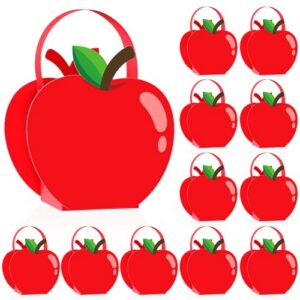 CHUNNIN 12 Pcs Teacher Appreciation Gift Bags with Handle Apple Paper Goodie Treat Candy Bags Boxes Bulk for Teacher Day End of Year Graduation Back to School Favors Supplies