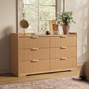 RELAXBAYS Fluted Dresser for Bedroom 6-Drawer Chest of Drawers, Natural Oak