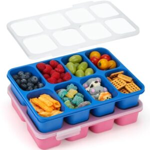 MaMix Snackle Box Container,Leak-Proof Snack Box 8 Compartment Divided Serving Tray with Lid, Dishwasher Safe Food Containers for Fruit Candy Snack Nuts Veggie Party (2 PACK)