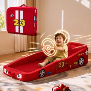 Vamcheer Toddler Travel Bed Foldable Racing Car Style Red 54''x25''x7''