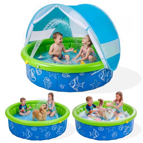 Kids Pool for Toddler, 47in Foldable Kiddie Pool with Canopy & Sprayer