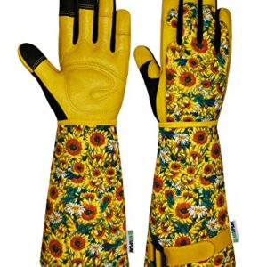 MSUPSAV Elbow Length Gardening Gloves,Gauntlet Glove,Gifts(Small, Sunflower)