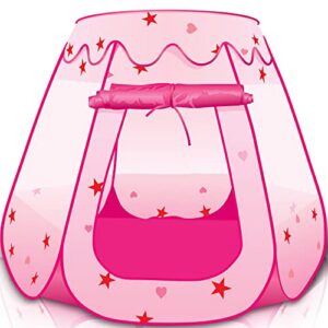ArtCreativity Pop Up Princess Tent, Kids Playhouse Tent with a Carry Bag, Foldable Pink Princess Ball Pit for Girls 1,2 3,4 Year Old Birthday, Indoor & Outdoor Play House for Kids