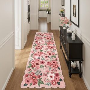 DUKINO 2x10 Runner Rug for Hallway, Washable Kitchen Rug Non Slip, Pink