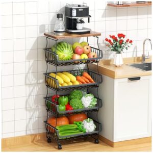 Gsiekare 5 Tier Fruit and Vegetable Basket for Kitchen with Wheels