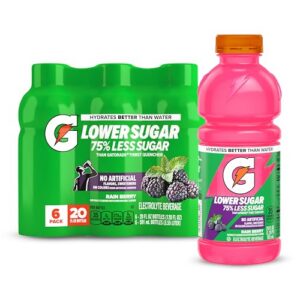 Gatorade Lower Sugar Sports Drink, Rain Berry, 20 fl oz Bottles, (6 Pack)