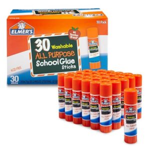 Elmer's All Purpose School Glue Sticks, Acid-Free and Washable, Clear, 7 Grams, 30 Count - Craft Projects, Poster, Classroom Supplies, #1 Teacher Brand