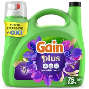 Gain Plus Liquid Laundry Detergent, Cleaner, Fresher, Now with Oxi, Moonlight Breeze Scent, 99 fl oz, 75 Loads