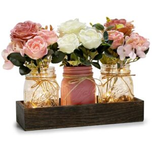 Nagobi Mason Jar Centerpiece Pink White Kitchen Table Decor with Lights