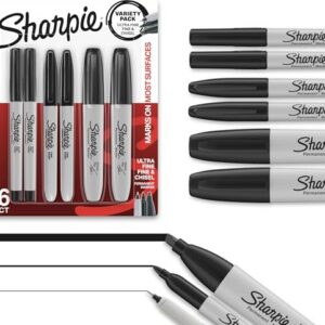 Sharpie Permanent Markers Variety Pack, Includes Chisel, Fine, and Ultra-Fine Tips, Black, 6 Count - Poster, Office, School Supplies
