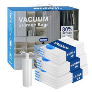 Vacuum Seal Bags for Clothing Travel, Large Space Saver Storage Bags (15 Pack) - Thickened Waterproof Compression Packing Cubes for Luggage, Mattress & Blanket Storage, Hand Pump Included